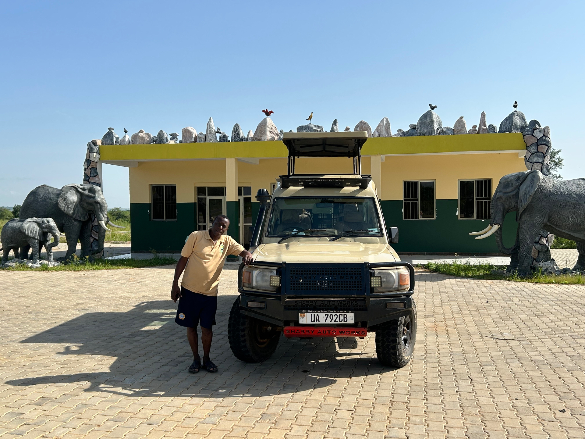 Tom and the Tomaz Safari jeep at Queen Elizabeth NP